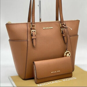 Michael Kors Large Charlotte Tote Bag & Trifold Wallet Brown | BUNDLE DEAL